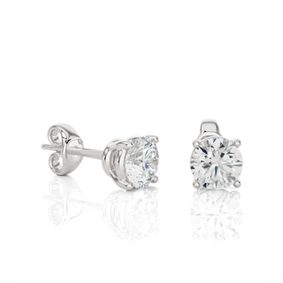 Side view of 1 Ct Basket Set Moissanite Stud Earrings In White Gold, highlighting prong height and earring profile.