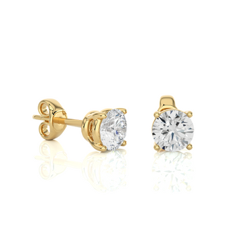 Side view of 1 Ct Basket Set Moissanite Stud Earrings In Yellow Gold, highlighting prong height and earring profile.