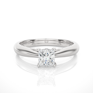 Front view of 1 Ct Princess Moissanite Solitaire Engagement Ring In Silver, highlighting the brilliant center moissanite stone.