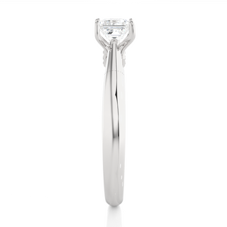 Side profile of 1 Ct Princess Moissanite Solitaire Engagement Ring In Silver, highlighting the prong setting.