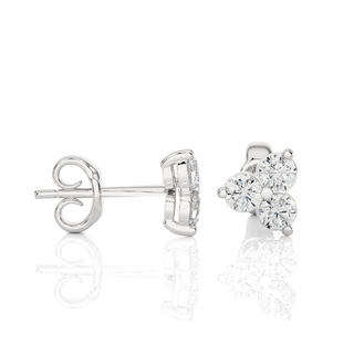 Side view of 2 Carat Round Cut Moissanite Three Stone Stud Earrings In White Gold, showing depth and setting details.