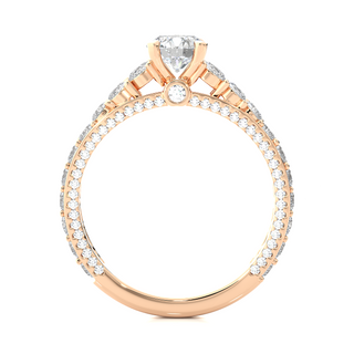 Side profile of 2 Ct Bridge Set Moissanite Engagement Ring With Accent In Rose Gold, highlighting the prong setting.
