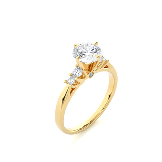 1 Ct Round Cut Moissanite Five Stone Engagement Ring In Yellow Gold