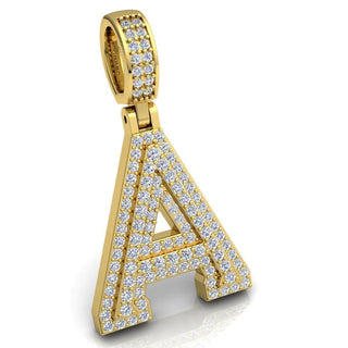 3 Carat Round Cut Moissanite Letter "A" Pendant White Gold