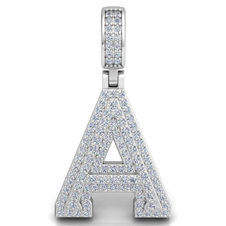 3 Carat Round Cut Moissanite Letter "A" Pendant White Gold