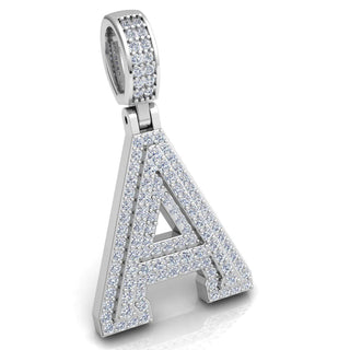 3 Carat Round Cut Moissanite Letter "A" Pendant White Gold