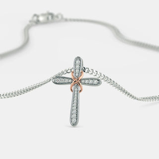 2 Ct Round Cut Moissanite Cross Pendant in White Gold