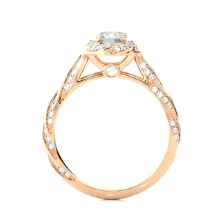 1.50 Carat Round Shape Moissanite Halo Engagement Ring In Rose Gold