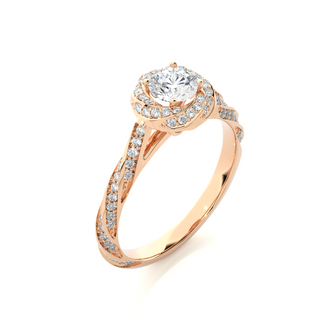 1.50 Carat Round Shape Moissanite Halo Engagement Ring In Rose Gold