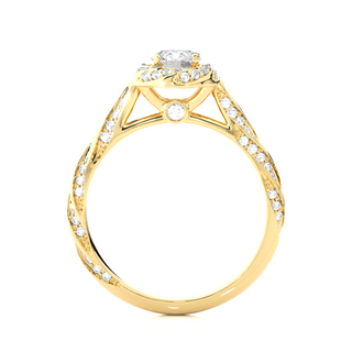 1.50 Carat Round Moissanite Fancy Halo Engagement Ring In Yellow Gold