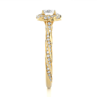 1.50 Carat Round Moissanite Fancy Halo Engagement Ring In Yellow Gold