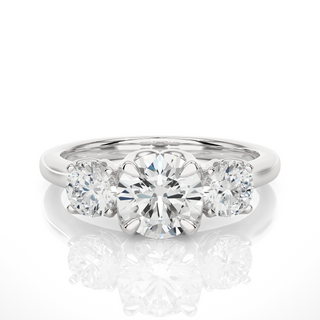 2 Carat Round Moissanite Three Stone Engagement Ring In White Gold