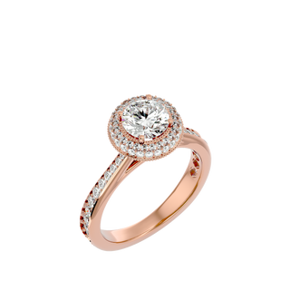 Double Halo with Bead Bright Setting Moissanite Ring rose gold
