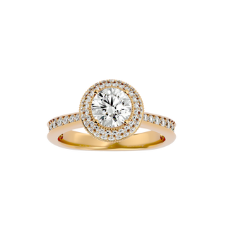 Double Halo with Bead Bright Setting Moissanite Ring yellow gold
