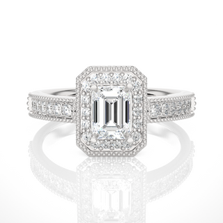 Emerald Stone with Halo setting Engagement Ring silver