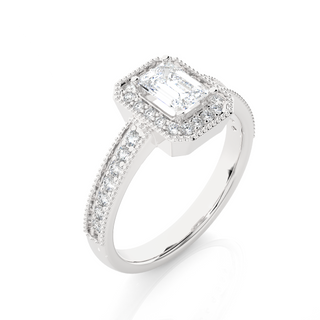 Emerald Stone with Halo setting Engagement Ring silver