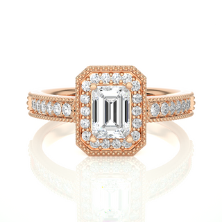 1.50 Carat Emerald Cut Moissanite Halo Engagement Ring In White Gold