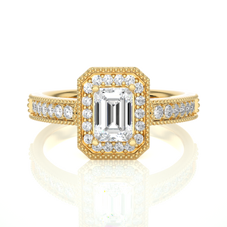 Emerald Stone with Halo setting Engagement Ring yellow gold