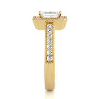Emerald Stone with Halo setting Engagement Ring yellow gold