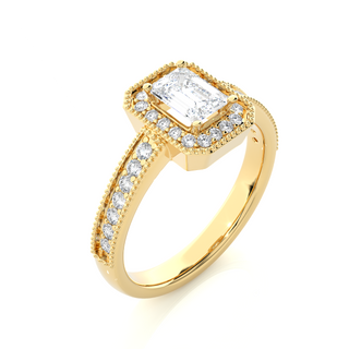 Emerald Stone with Halo setting Engagement Ring yellow gold