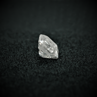Side view of the emerald cut moissanite—sharp lines, elegant shape, and a brilliant shine from every angle.