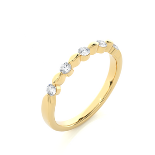 0.5 Carat Five Stone Round Moissanite Wedding Band In Yellow Gold