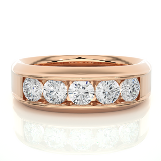 1.50 Ct Round Shaped Moissanite Five Stone Ring In Silver
