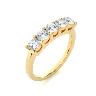 0.50 Ct Five Stone Round Moissanite Wedding Band In Yellow Gold