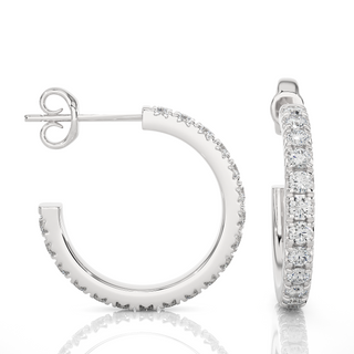 French V-Split C-Hoop Moissanite Earrings white gold