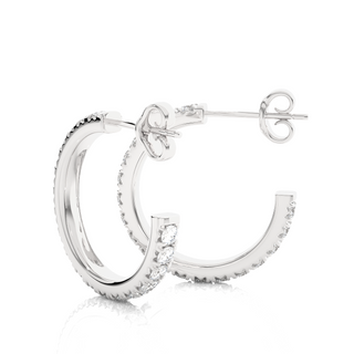 French V-Split C-Hoop Moissanite Earrings white gold