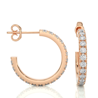 French V-Split C-Hoop Moissanite Earrings rose gold