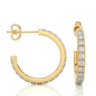 French V-Split C-Hoop Moissanite Earrings yellow gold