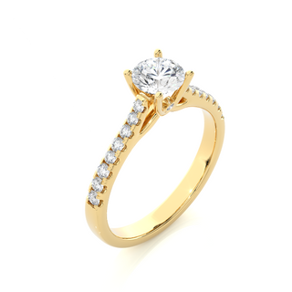 French V-Split with Bridge Accent Solitaire Ring yellow gold