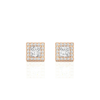 2 Ct Princess Cut Moissanite Halo Stud Earrings In White Gold