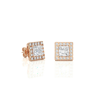 2 Ct Princess Cut Moissanite Halo Stud Earrings In Rose Gold