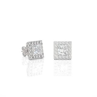 2 Ct Princess Cut Moissanite Halo Stud Earrings In Silver