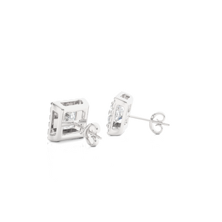 2 Ct Princess Cut Moissanite Halo Stud Earrings In White Gold