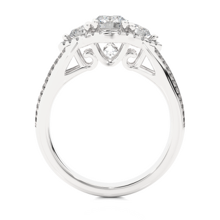 Halo Three Stone Split Shank Moissanite Ring silver