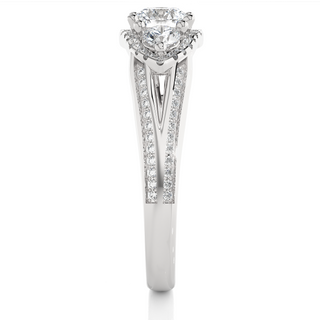 Halo Three Stone Split Shank Moissanite Ring silver