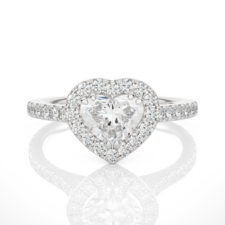 1.50 Carat Heart Shape Moissanite Halo Engagement Ring In White Gold