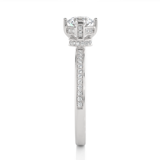 Hidden Halo Solitaire Moissanite Women's Ring white gold