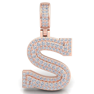 3 Carat Round Shaped Moissanite initial "S" Pendant In White Gold
