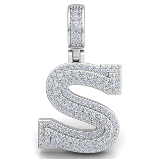 3 Carat Round Shaped Moissanite initial "S" Pendant In White Gold