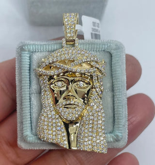 2.80 Ct Round Shape Moissanite Jesus Pendant in Yellow Gold