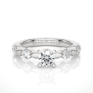 2 Ct Round Moissanite Leaf Design Five Stone Ring In White Gold