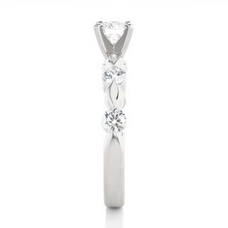 Leaf Design with Five Round Stone Moissanite Ring silver