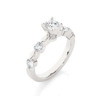 Leaf Design with Five Round Stone Moissanite Ring silver
