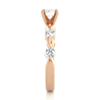 Leaf Design with Five Round Stone Moissanite Ring rose gold