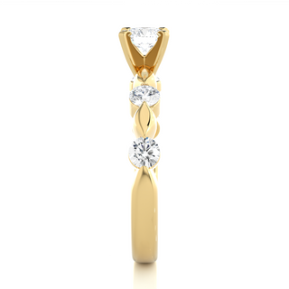 Leaf Design with Five Round Stone Moissanite Ring yellow gold