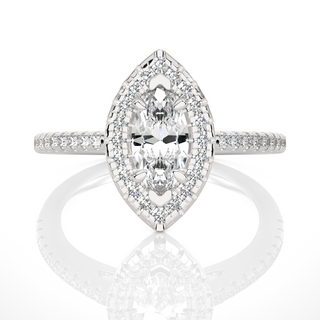 Marquise Halo with Frech V-Split Moissanite Ring silver